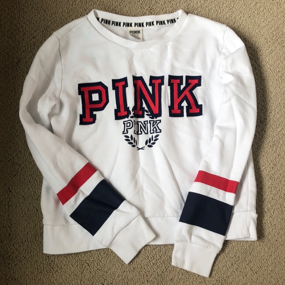 PINK Varsity Striped Crew Neck